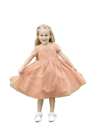 Long Elegant lace Tulle Dress with belt for Girls