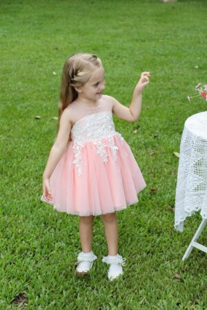 Peachy sleeveless chiffon princess short dress with lower cut back