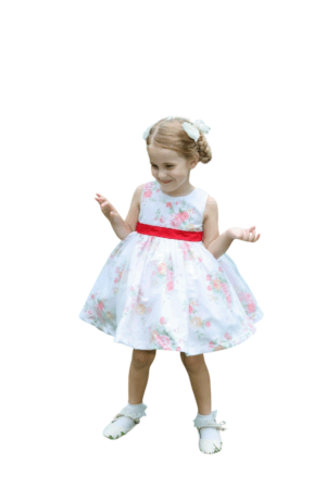 Floral princess sleeveless dress with detachable bow tie