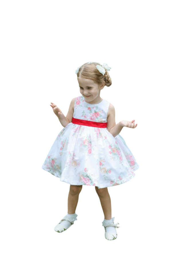 Floral princess sleeveless dress with detachable bow tie