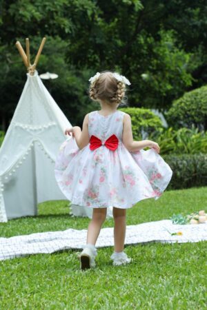 Floral princess sleeveless dress with detachable bow tie