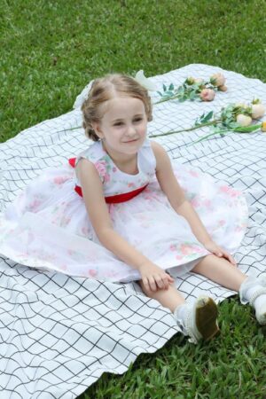 Floral princess sleeveless dress with detachable bow tie