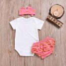 3-piece pink little peanut onesie, romper with headband summer outfit