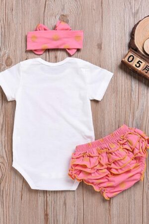 3-piece pink little peanut onesie, romper with headband summer outfit