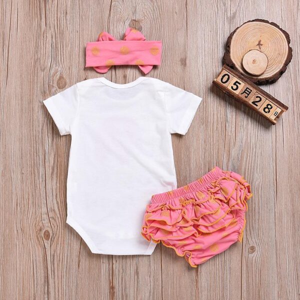 3-piece pink little peanut onesie, romper with headband summer outfit - Image 2