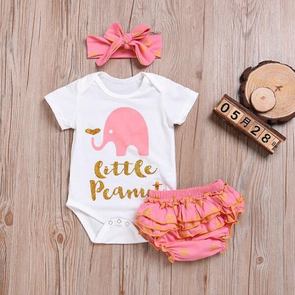 3-piece pink little peanut onesie, romper with headband summer outfit